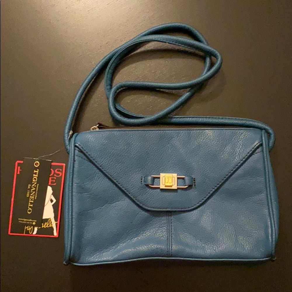 Tignanello turquoise leather cross body purse